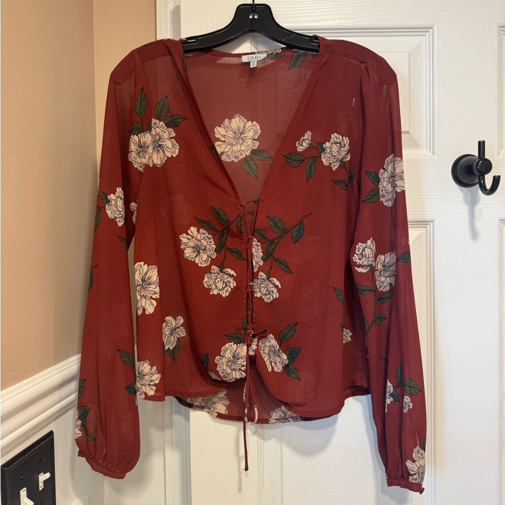 Tobi Burgundy Floral Blouse